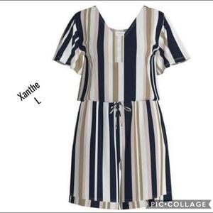 LuLaRoe Striped Jumpsuit - Navy, White, Tan